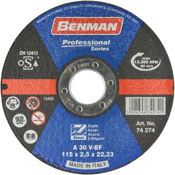 Δίσκος Κοπής Σιδήρου 115mm X 2,5mm Professional Series 74274 Benman
