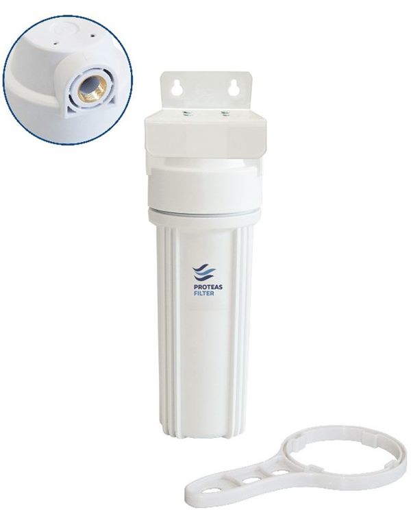 Συσκευή Φίλτρου Νερού Κάτω Πάγκου 2M Μονή Λευκή 1/2" με Βάση & Κλειδί EW-013-0105 Proteas Filter 10"
