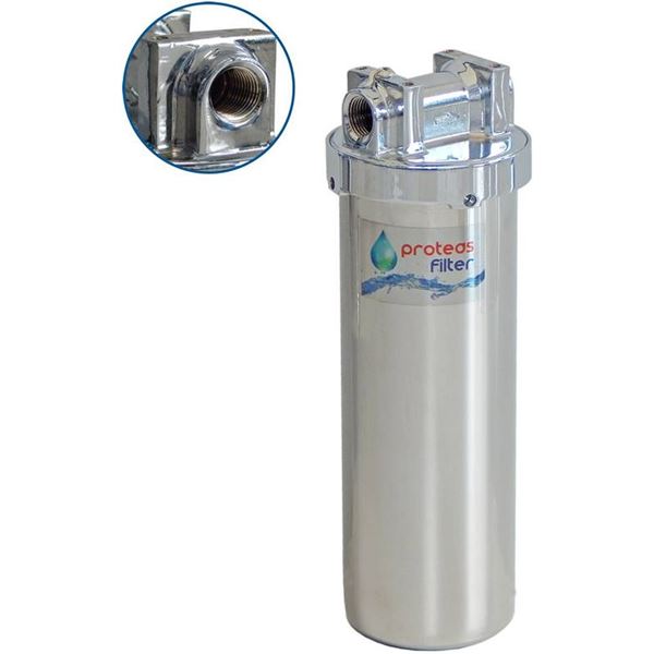 Συσκευή Φίλτρου Νερού Κεντρικής Παροχής & Κάτω Πάγκου Μονή 1/2" & 3/4" INOX Proteas Filter 10"
