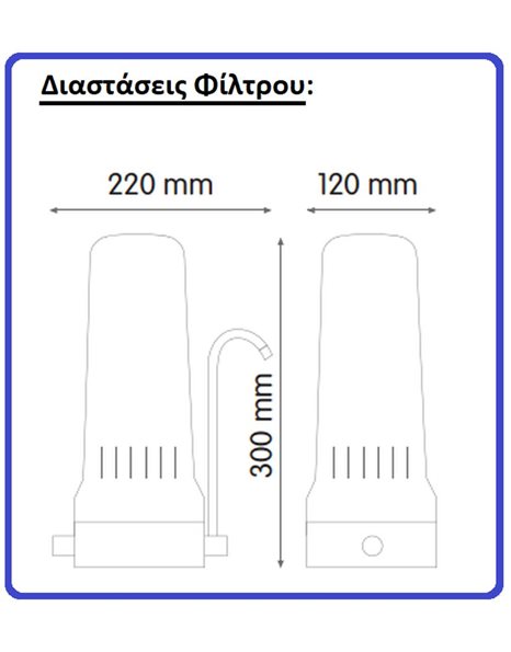 Συσκευή Φίλτρου Νερού Άνω Πάγκου Καμπάνα Λευκή Atlas Filtri με Φίλτρο PB1 0,5mcr Matrikx 10"