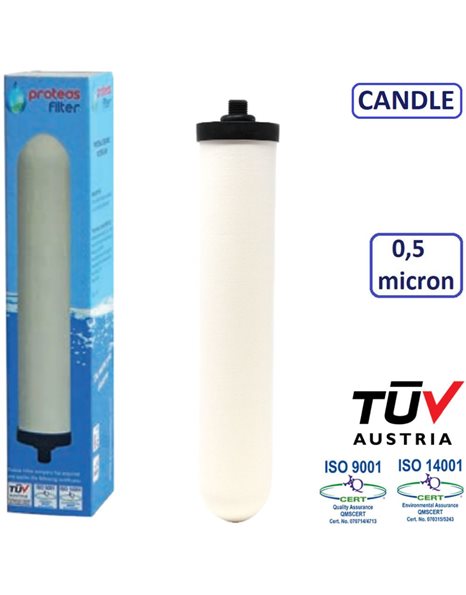 Συσκευή Φίλτρου Νερού Άνω Πάγκου 3/8" PFC-SL-IN Inox & Φίλτρο Ενεργού Άνθρακα Candle 0,5μm Proteas 