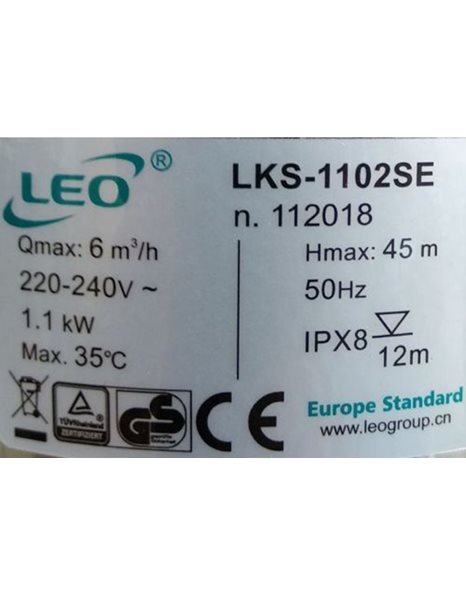 Πιεστικό Συγκρότημα Νερού INOX Υποβρύχιας Αντλίας Πηγαδιών Πίεσης 1100W - 1,5Hp LKS-1102SE Leo