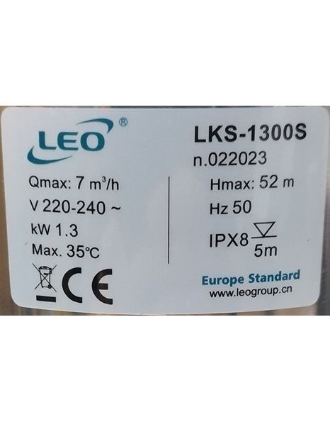 Αντλία Υποβρύχια Ομβρίων Υδάτων Υψηλής Πίεσης Πηγαδιών 1300W - 1,8Hp LKS-1300S Leo