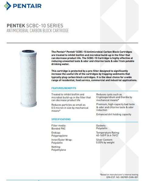 Ανταλλακτικό Φίλτρο Αντιμικροβιακό Ενεργού Άνθρακα SCBC-10 0,5μm Pentek 10"